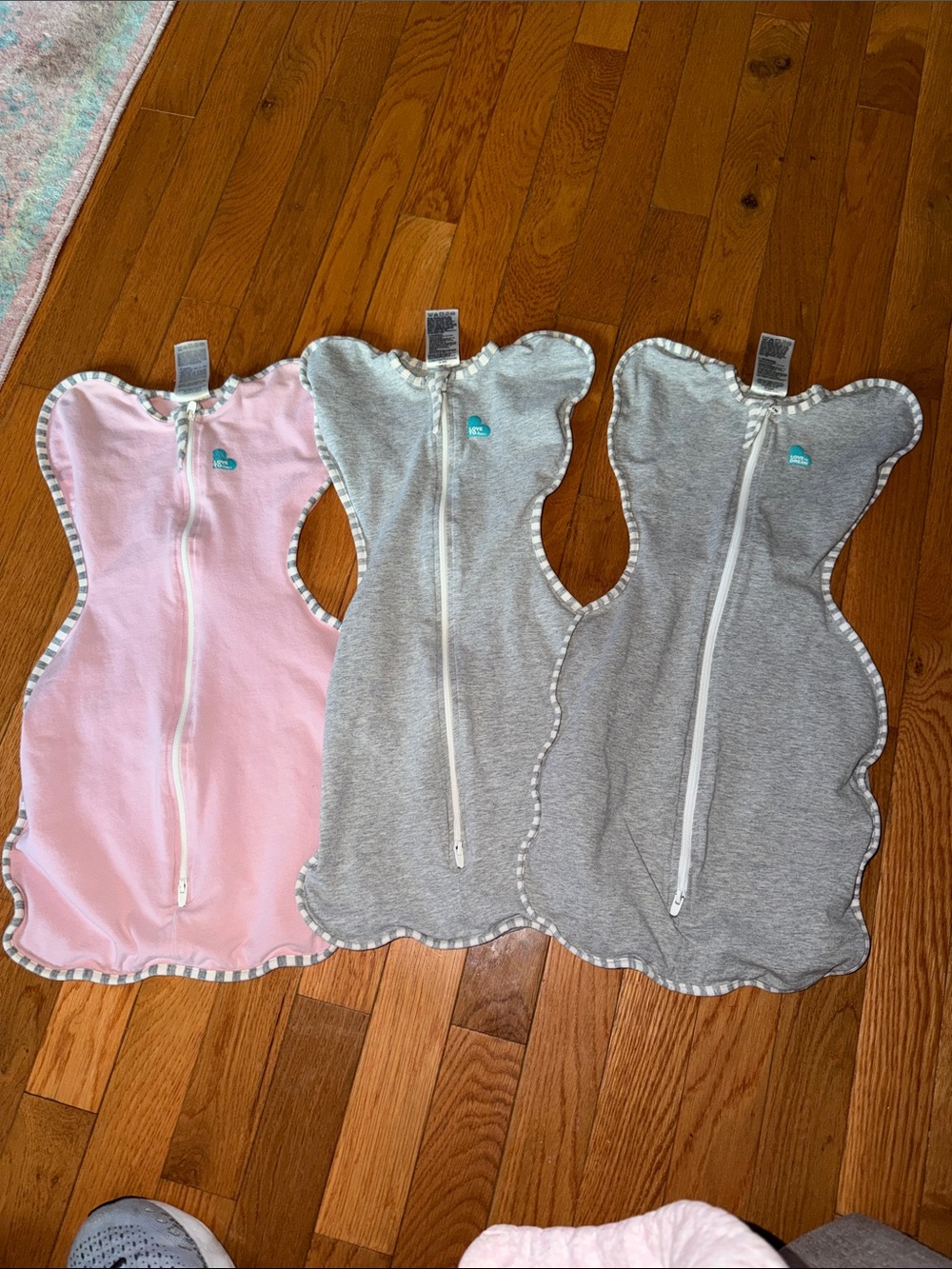 Love to Dream 3-Pack Zip Sleep Sacks Arms Up Swaddle Pink Gray Small 7-13lbs